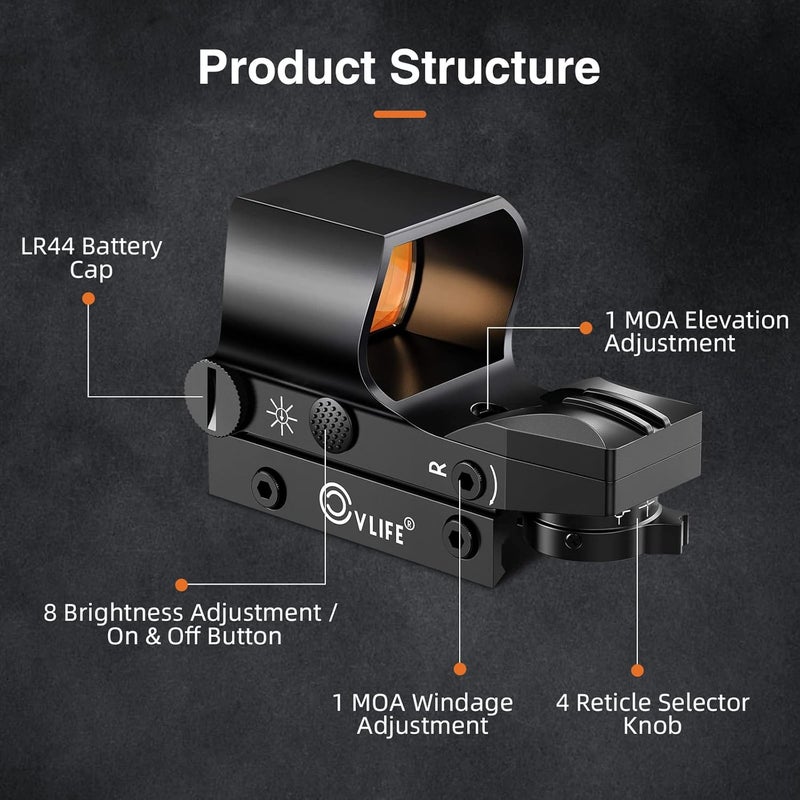 CVLIFE Reflex Sight, 1x28x40mm Red Dot Sight, 4 Adjustable Reticles Sight for 20mm Picatinny Rail, Red Dot Optics, Absolute Co-Witness - Image 5